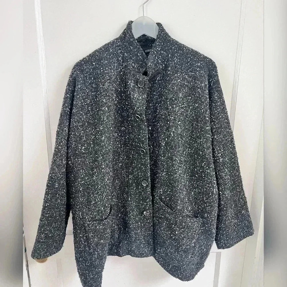 Eskandar Silk Wool Mandarin Collar Button Down Speckled Jacket Coat $1280 - Picture 4 of 5